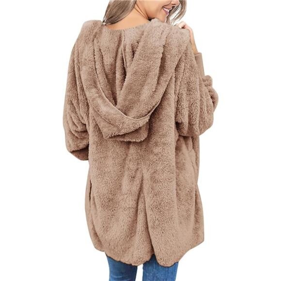 Womens Oversized Sherpa Jacket Long Cardigan Sweaters Fuzzy Fleece - Picture 4 of 5